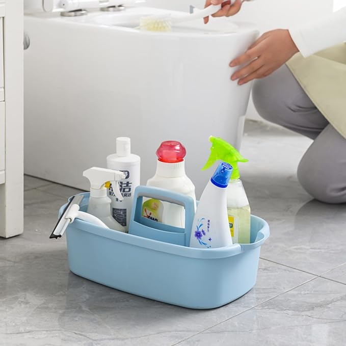 Large Cleaning Supplies Caddy Portable Shower Basket Supply Organizer with Handle Plastic Bucket Tool Storage for Bathroom, Bedroom, Kitchen, College Dorm, Garden, Blue 2 Pack