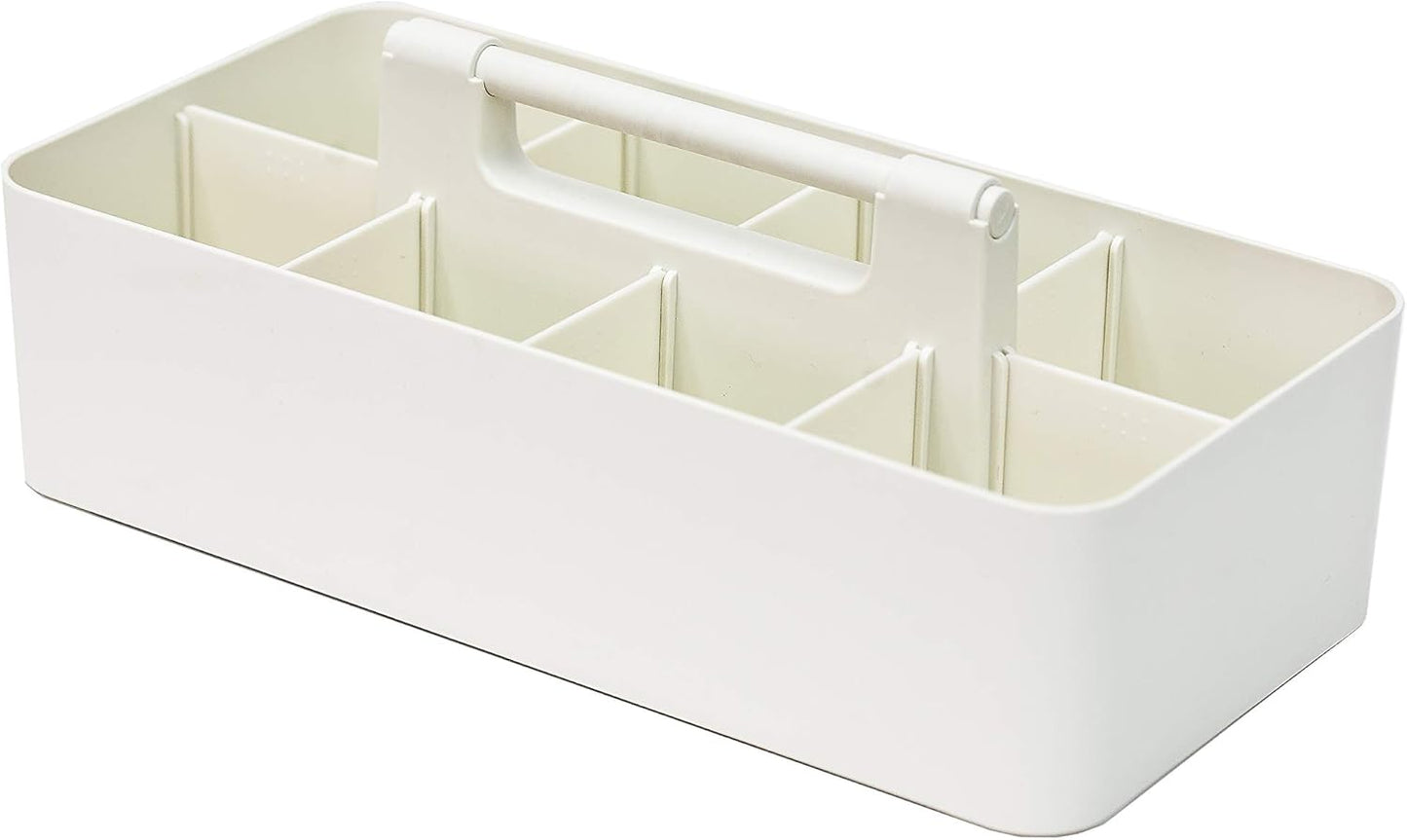 2 PACK - Portable DIY 8 Dividers Durable Plastic Organizer Tote Tool, Supply, Vanity Storage Home Office School Makeup Cleaning Caddy with Handle Made In USA (Ivory)