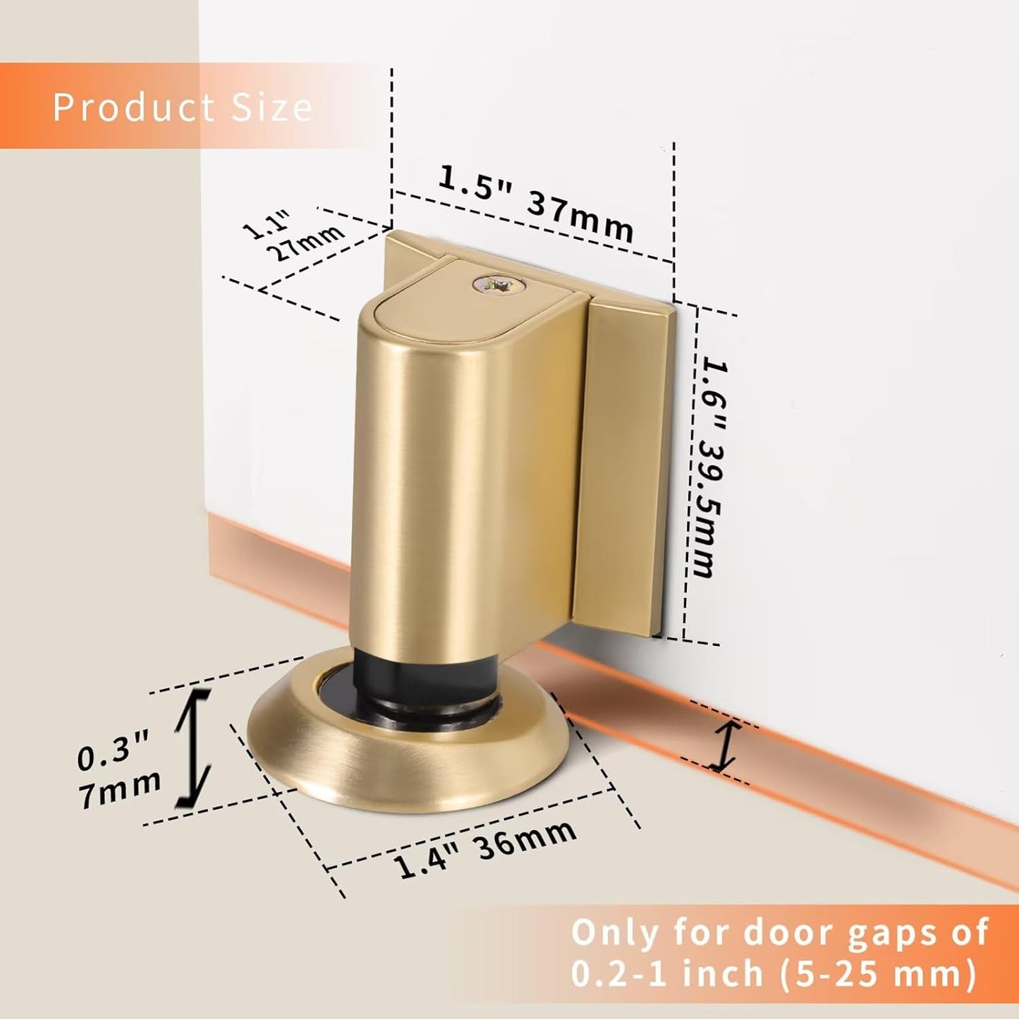 Bak Bo Magnetic Door Stoppers 2 Pack Bottom of Door Holder Keep Door Open No Drilling Magnet Floor Door Stop with Screws and Adhesive Brushed Gold DS268BG-2
