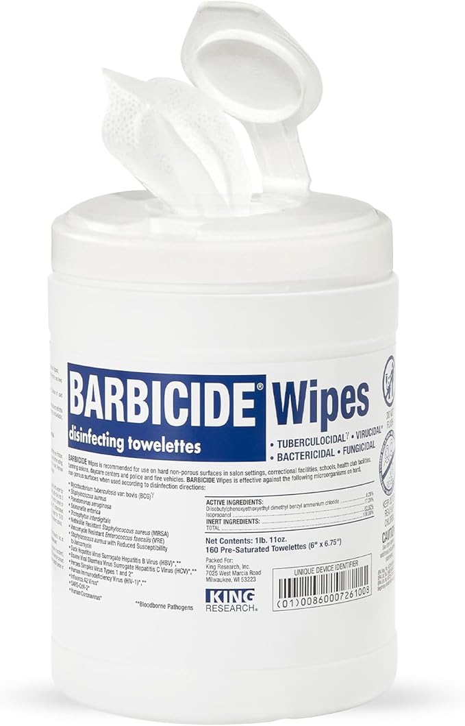 BARBICIDE Professional Disinfecting Wipes (160 Count) – 2-Minute Hospital-Grade Kill Time – EPA-Registered Surface Wipes for Salons, Barbershops & Spas – Bactericidal, Virucidal & Tuberculocidal
