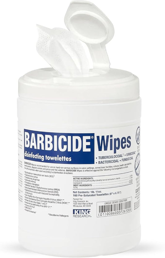 BARBICIDE Professional Disinfecting Wipes (160 Count) – 2-Minute Hospital-Grade Kill Time – EPA-Registered Surface Wipes for Salons, Barbershops & Spas – Bactericidal, Virucidal & Tuberculocidal