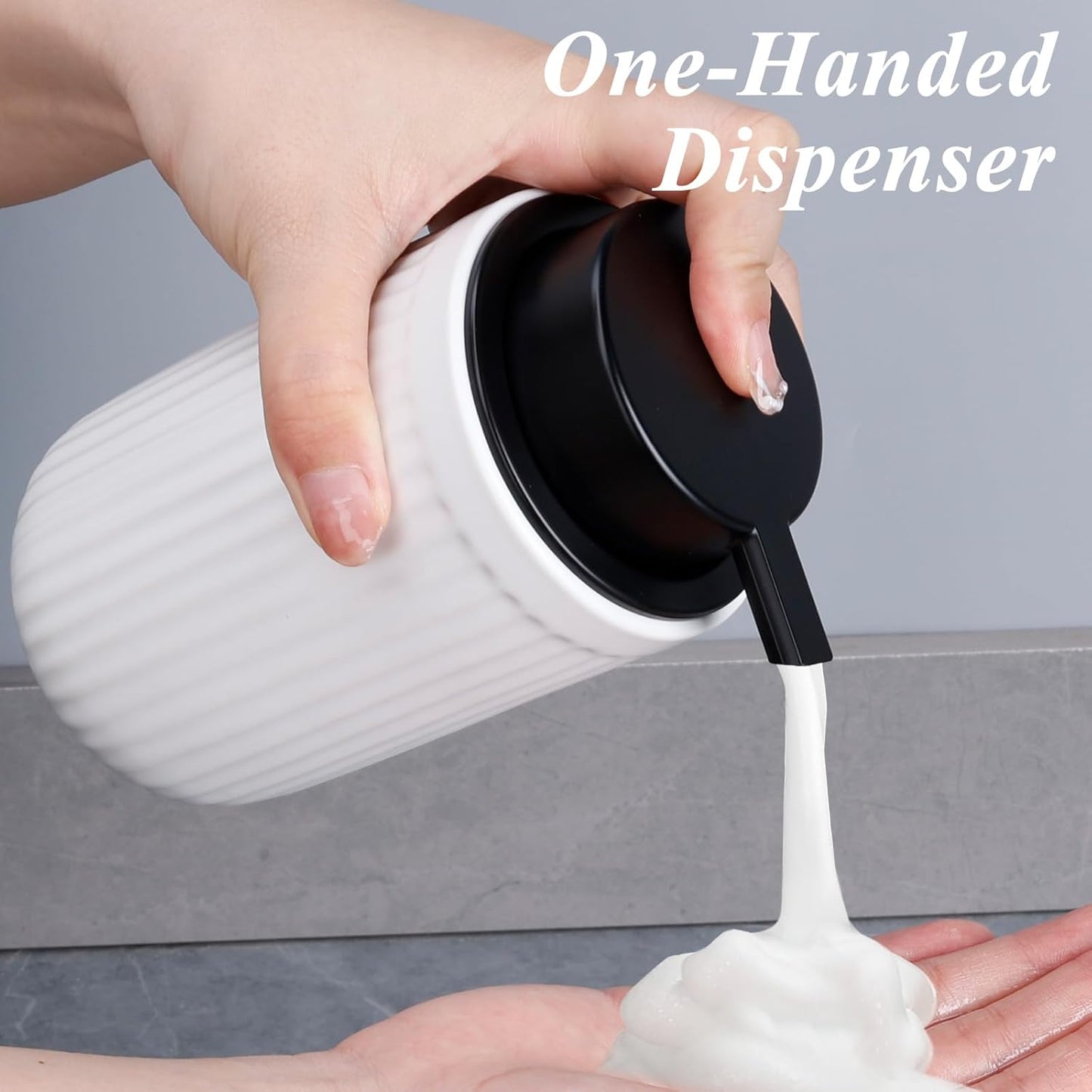 BosilunLife Foam Hand Soap Dispenser - White Ceramic Foaming Soap Dispenser for Bathroom 12oz Refillable Liquid Lotion Soap Dispenser with Rust-Proof foaming Pump for Countertop