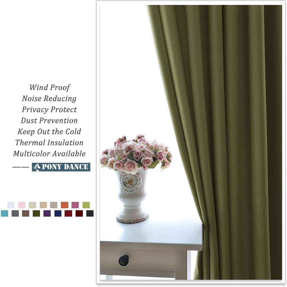 PONY DANCE Home Decoration Panels - Light Block Curtains Elegant Room Darkening Window Coverings Energy Saving Curtains Draperies for Dining Room, Wide 42" by Long 54", Olive Green, 2 Pcs