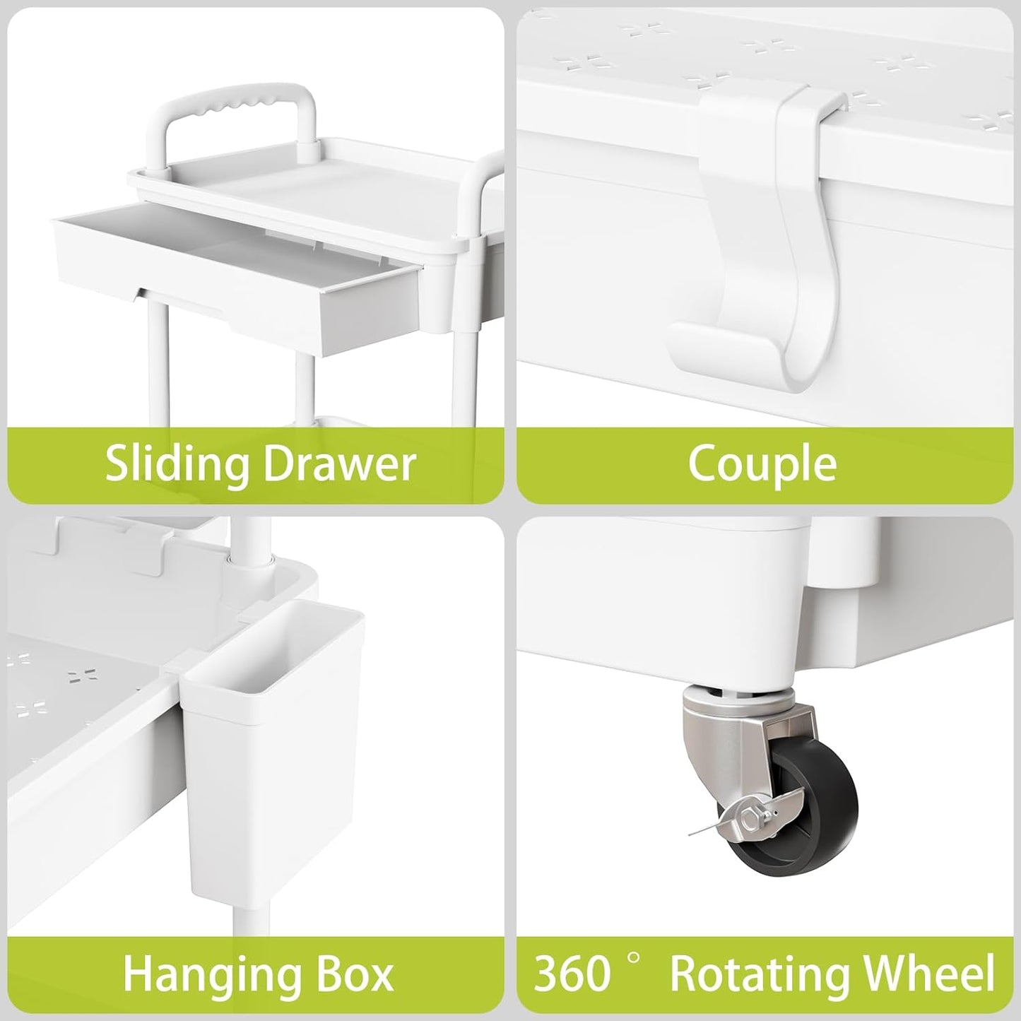 5 Tier Rolling Cart Organizer,Bathroom Cart Organizers with Wheels Laundry Room Organization Mobile Shelving Unit Utility Cart Storage Shelves Multi-Functional for Office, Home(White)