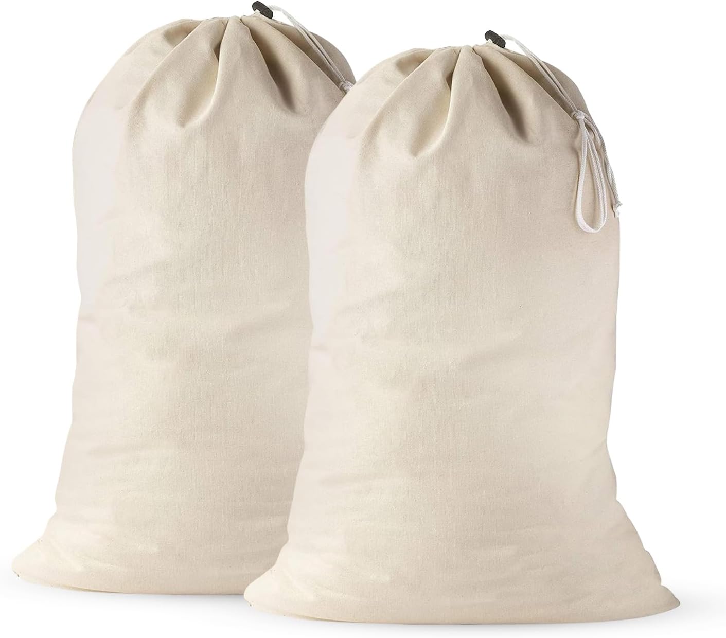 Large Cotton Laundry Bags 24x36 Inch with Drawstring, Heavy Duty Travel Organizer for Hamper, Basket, Camp – Beige (2 Pack)