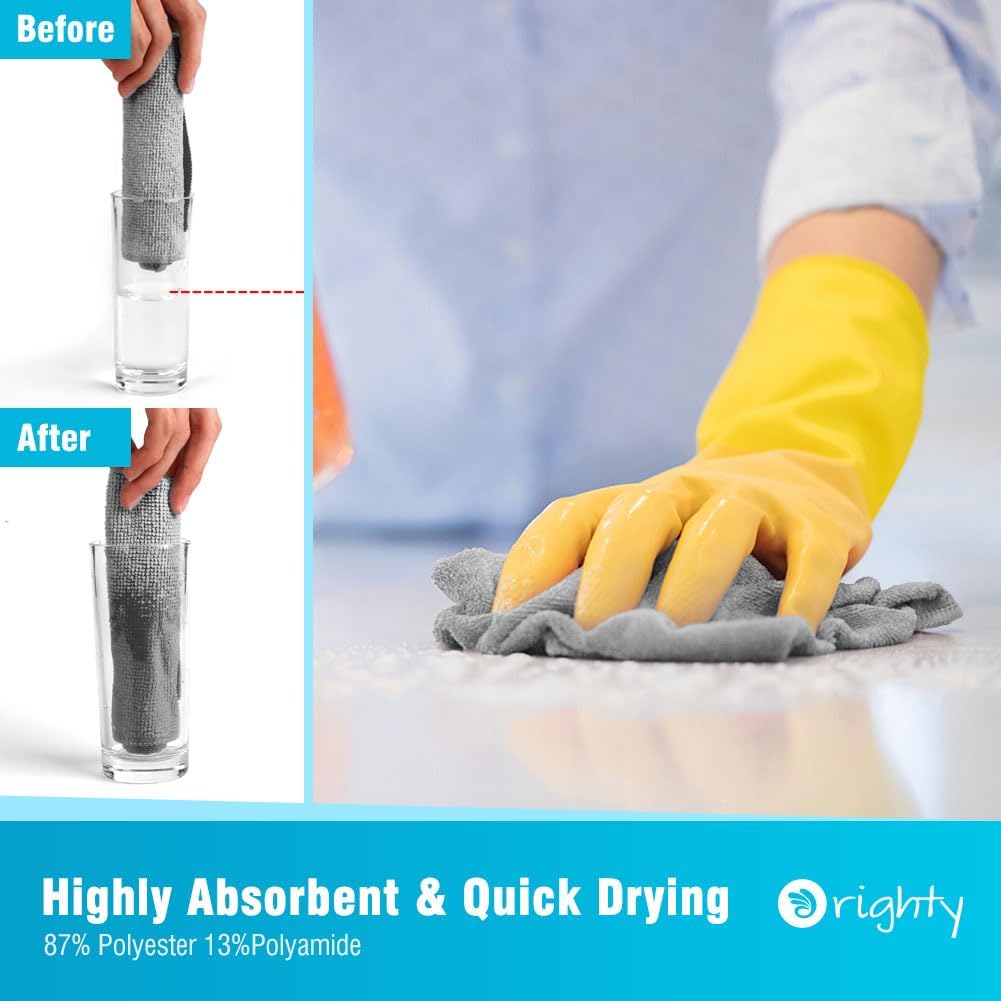 Orighty Grey Microfiber Cleaning Cloth, 150 Pack Highly Absorbent Cleaning Supplies, Lint Free Kitchen Towels Cleaning Rags, Microfiber Towels for Cars, House, Window, 12x12 inch