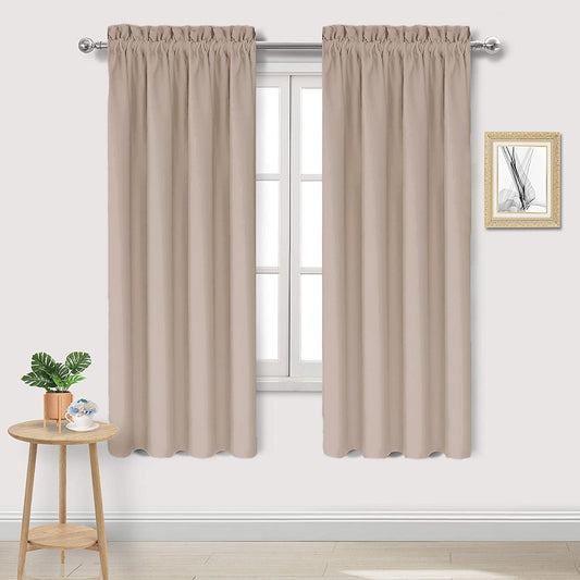 DWCN Blackout Curtains for Living Room Thermal Insulated, Energy Saving & Noise Reducing Bedroom Curtains, Camel, W 42x L 72 Inch, Set of 2 Rod Pocket Curtain Panels