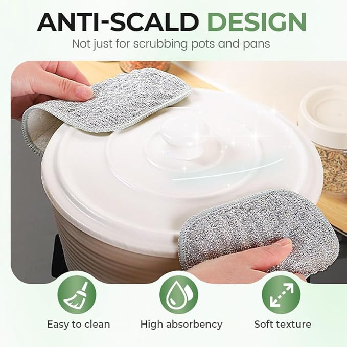 Multipurpose Wire Dishwashing Cloth, 2025 Upgraded Double-Sided Cleaning Cloth, Silver Stainless Steel Cloth and Multi-Layer Cotton Thread, Metal Scrubbing Pads Sponge Cloths for Home Kitchen (15)