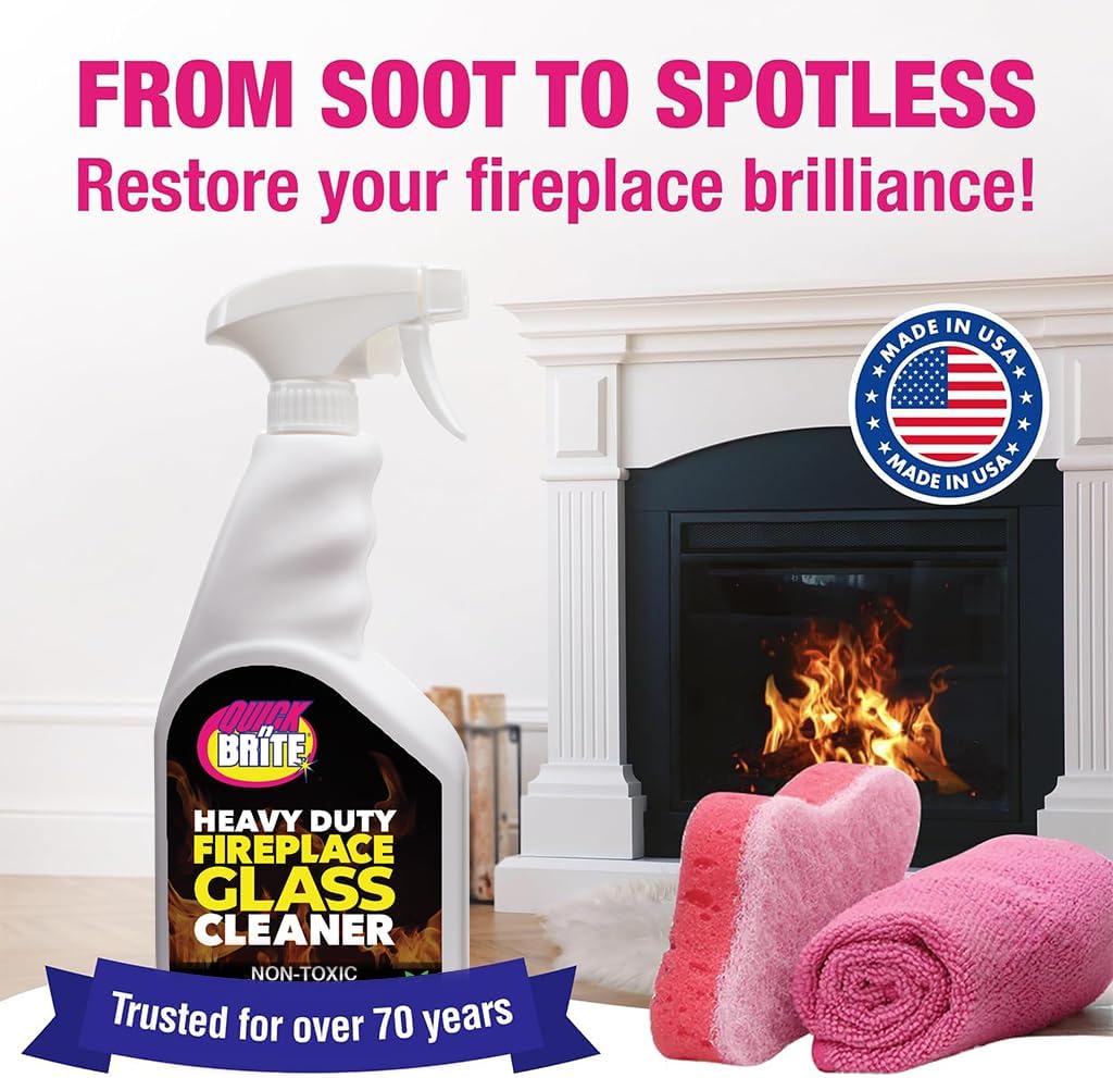 Quick N Brite Fireplace Glass Cleaner 24oz, Nonabrasive Cleaning Spray for Fireplace Glass, Oven Glass, Glass Cooktops, Ceramic-Glass, Microwave Glass (Pack of 3)