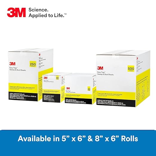3M Easy Trap Sweep and Dust Sheets, 1 Roll of 60 5" x 6" Sheets, Disposable Easy Sweep Floor Duster, Picks Up 8x More Dirt, Dust, Sand, Hair, Works on Dry or Wet Surfaces, Hardwood Floors, 59032W