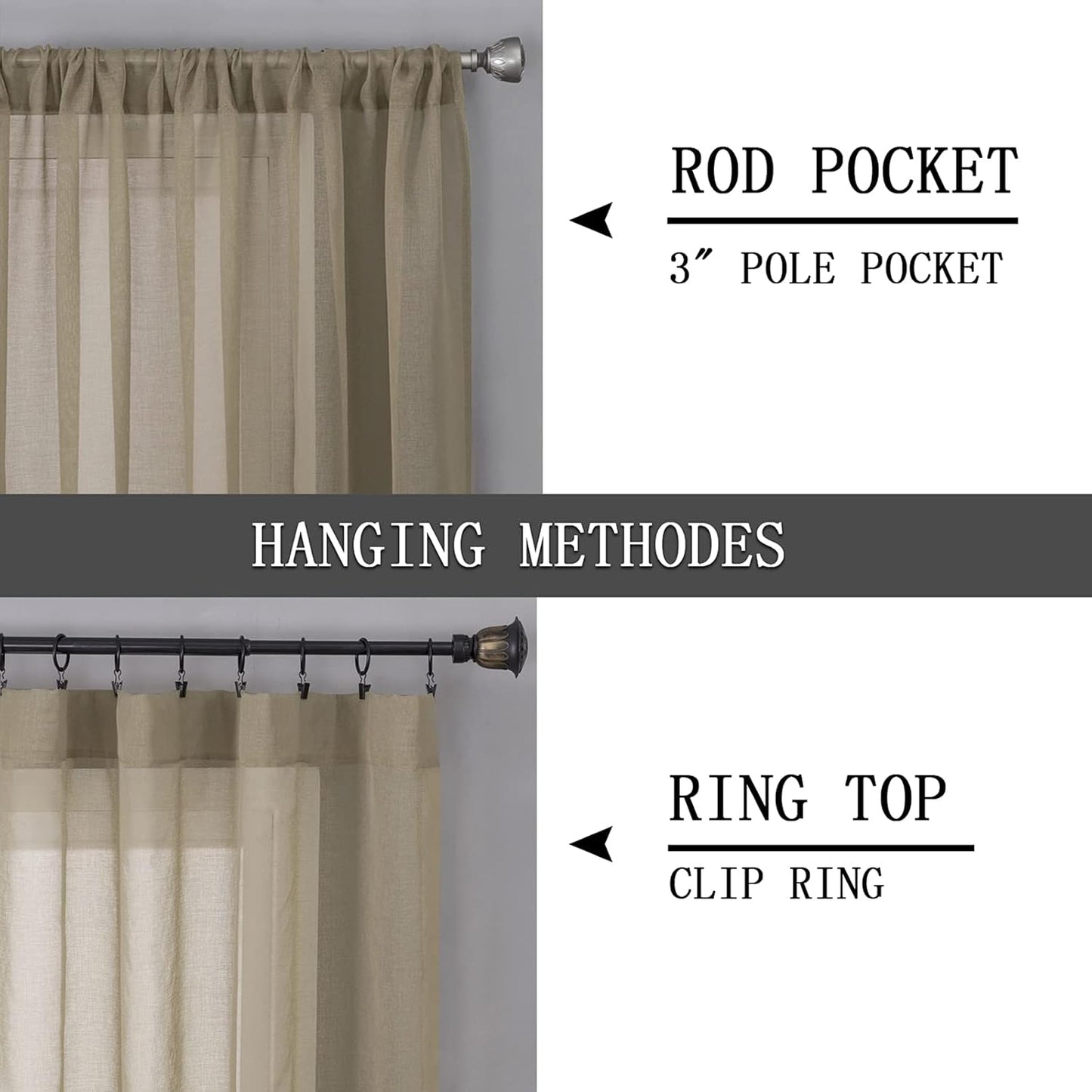 Tollpiz Sheer Curtains Linen Textured Living Room Curtain Sheers Light Filtering Rod Pocket Voile Curtains for Bedroom, 42 x 63 inches Long, Taos Taupe, Set of 2 Panels