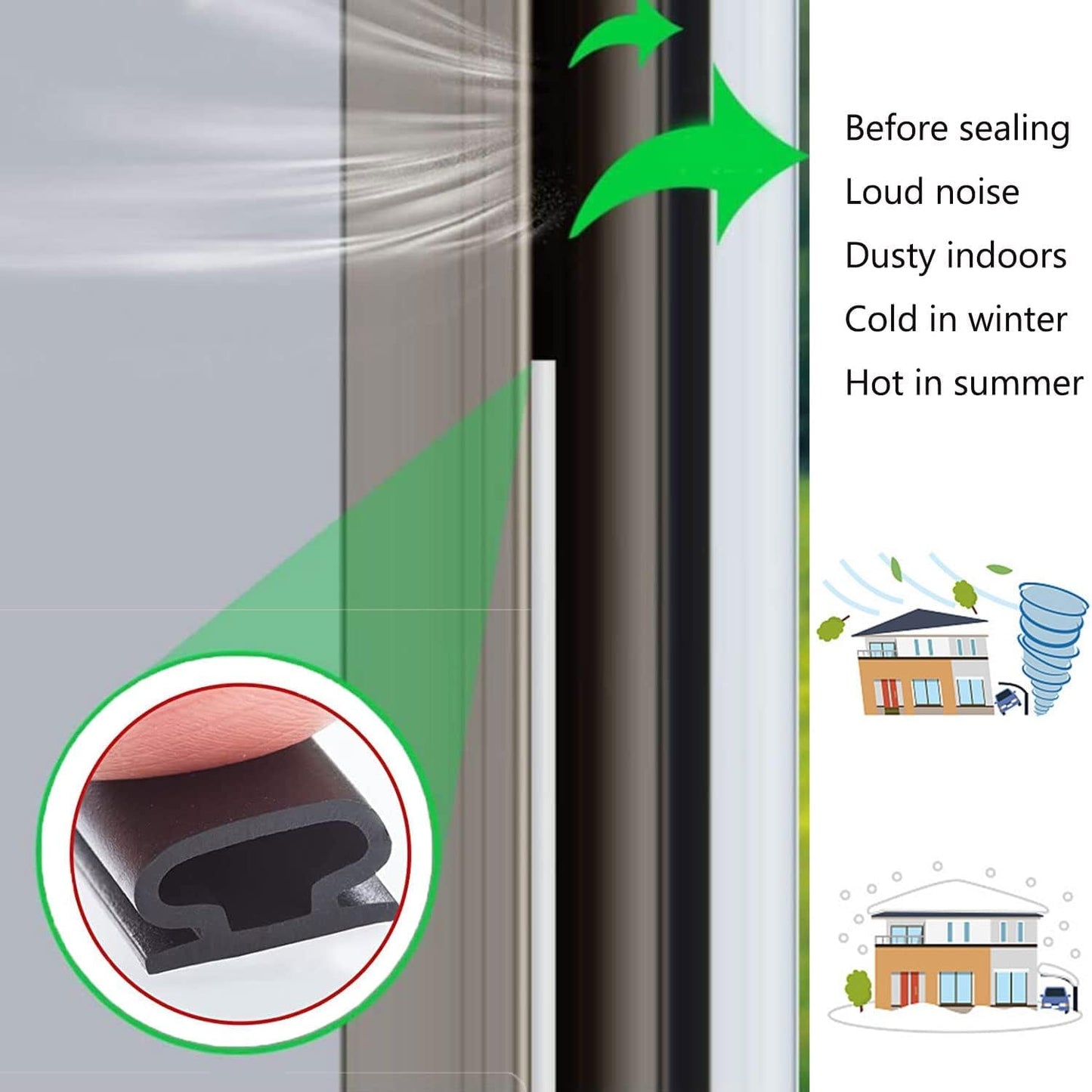 Black Rubber Weather Stripping Door Seal Strip, D Shape Door Rubber Weather Seal Strip, SelfAdhesive Door Weatherstripping Soundproofing Door Sealing Strip for Windows (50 feet, Black)