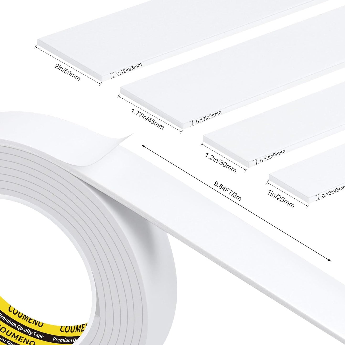 2 Pack EVA Single-Sided Adhesive Foam Tape 1.2inx9.84FT Single-Sided Sealing Strip Foam Pad Sponge Tape Window Weatherproof, Self-Adhesive Insulation Sealing Tape White