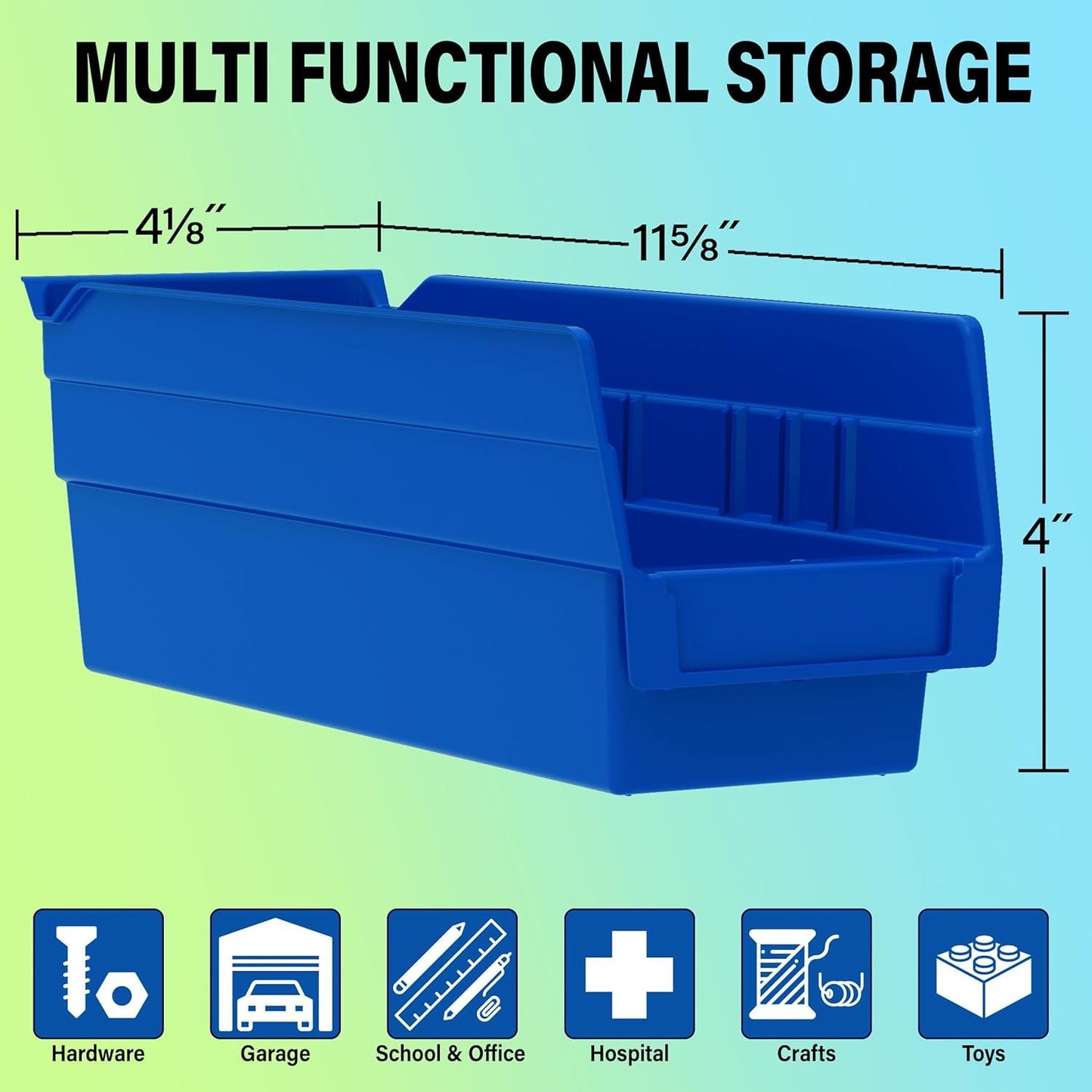 Akro-Mils 30120 Plastic Shelf Bins, Heavy Duty Storage Bins for Garage, Closet, and Drawer Organization, 12-Inch x 4-Inch x 4-Inch, Green, 24-Pack