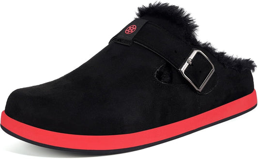 Fur Lined Clogs for Women Men Suede Winter Slippers Arch Support Slip on Mules Potato Shoes with Removable Cushion Footbed Warm Home House Shoes