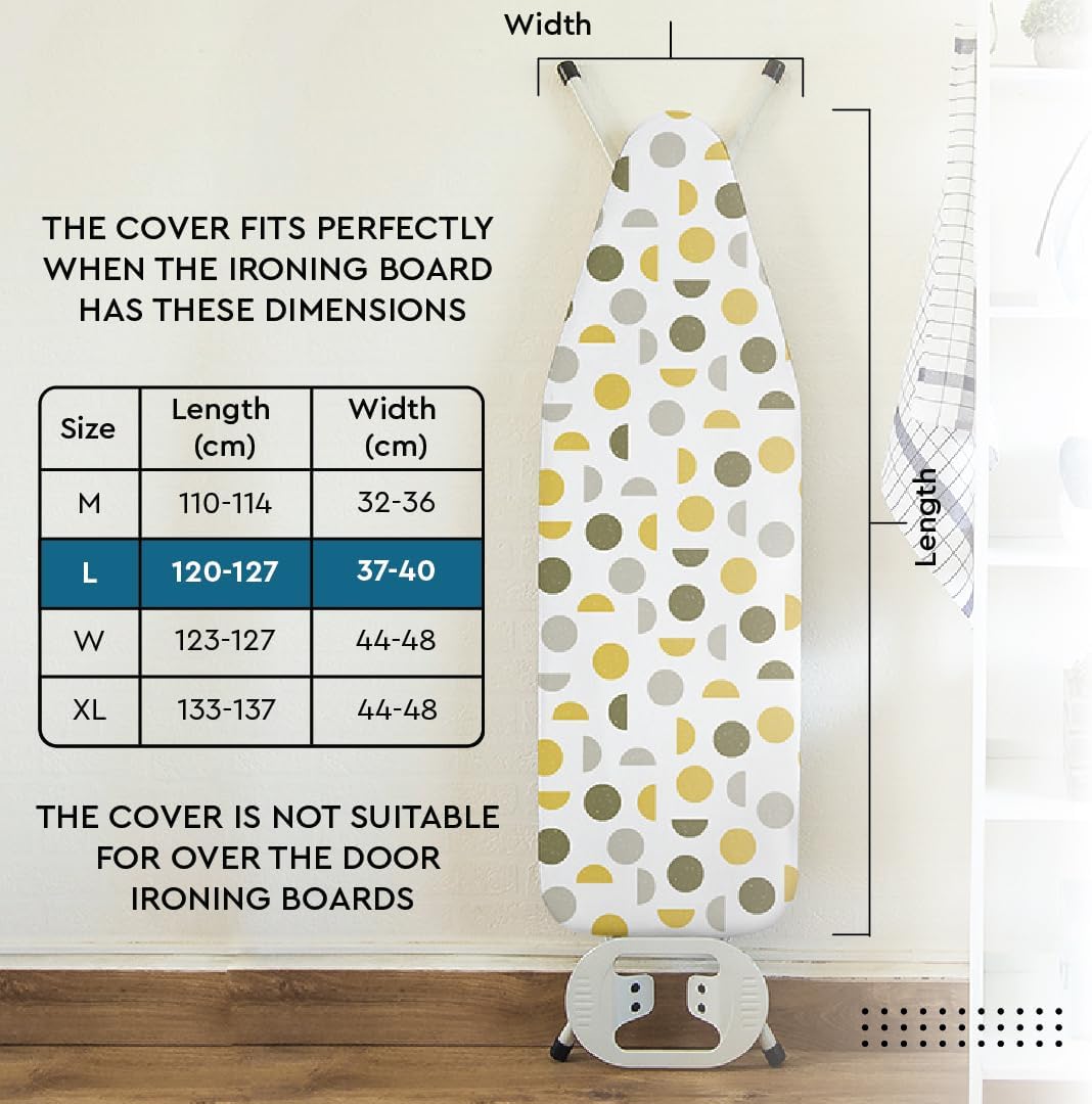 Encasa XO Ironing Board Cover and Pad 54"x15" - Thick 3mm Felt Padding, Drawstring Tightening & Lock, Easy Fit, Scorch & Stain Resistant, Fits Standard Large Ironing Board - Black Arrow
