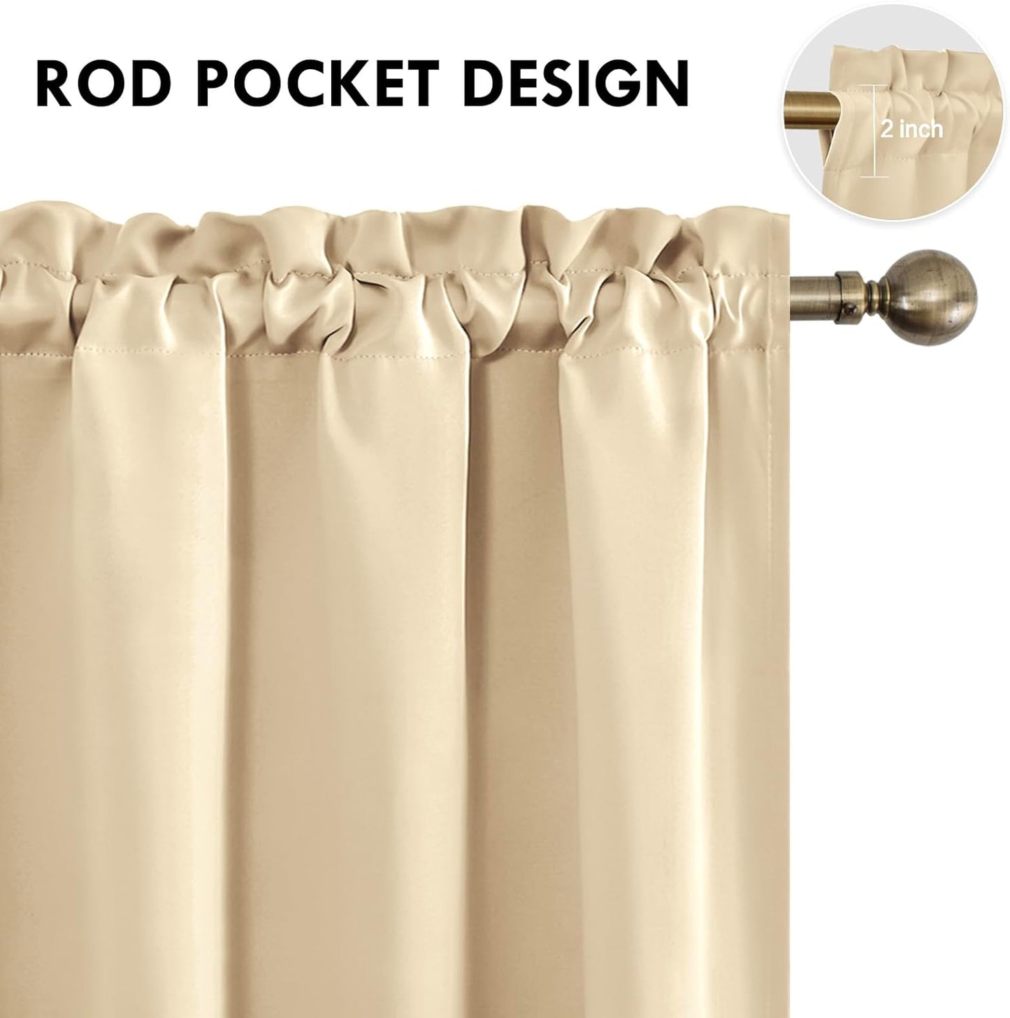 DWCN Blackout Curtains Room Darkening Thermal Insulated Bedroom Curtains Window Curtain Panels, 38 x 84 inches Long, Set of 2 Beige Rod Pocket Drapes