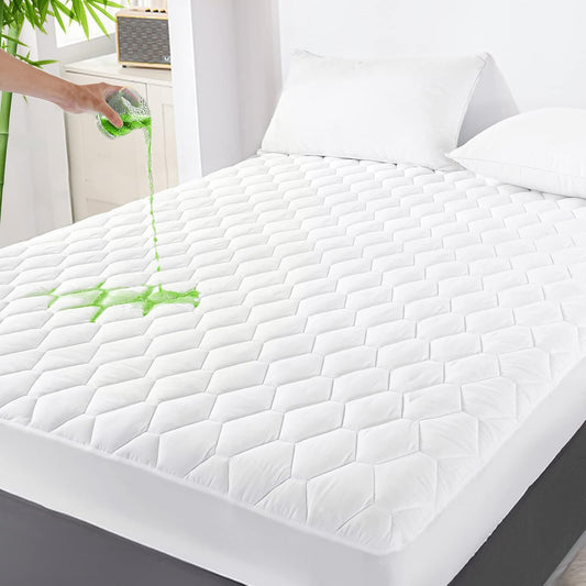 GRT Twin Mattress Protector Waterproof, Rayon from Bamboo, Cooling Quilted Fitted Mattress Pad, Noiseless Waterproof Mattress Cover, fits up to 18" Deep, Dust Proof White