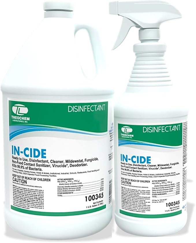 In-Cide Hospital Grade Disinfectant Spray - EPA Registered Cleaner Kills 99.9% MRSA, H1N1- Medical Grade for Home Office Clinic - Fresh Scent - 1 Gallon + 32oz Bundle