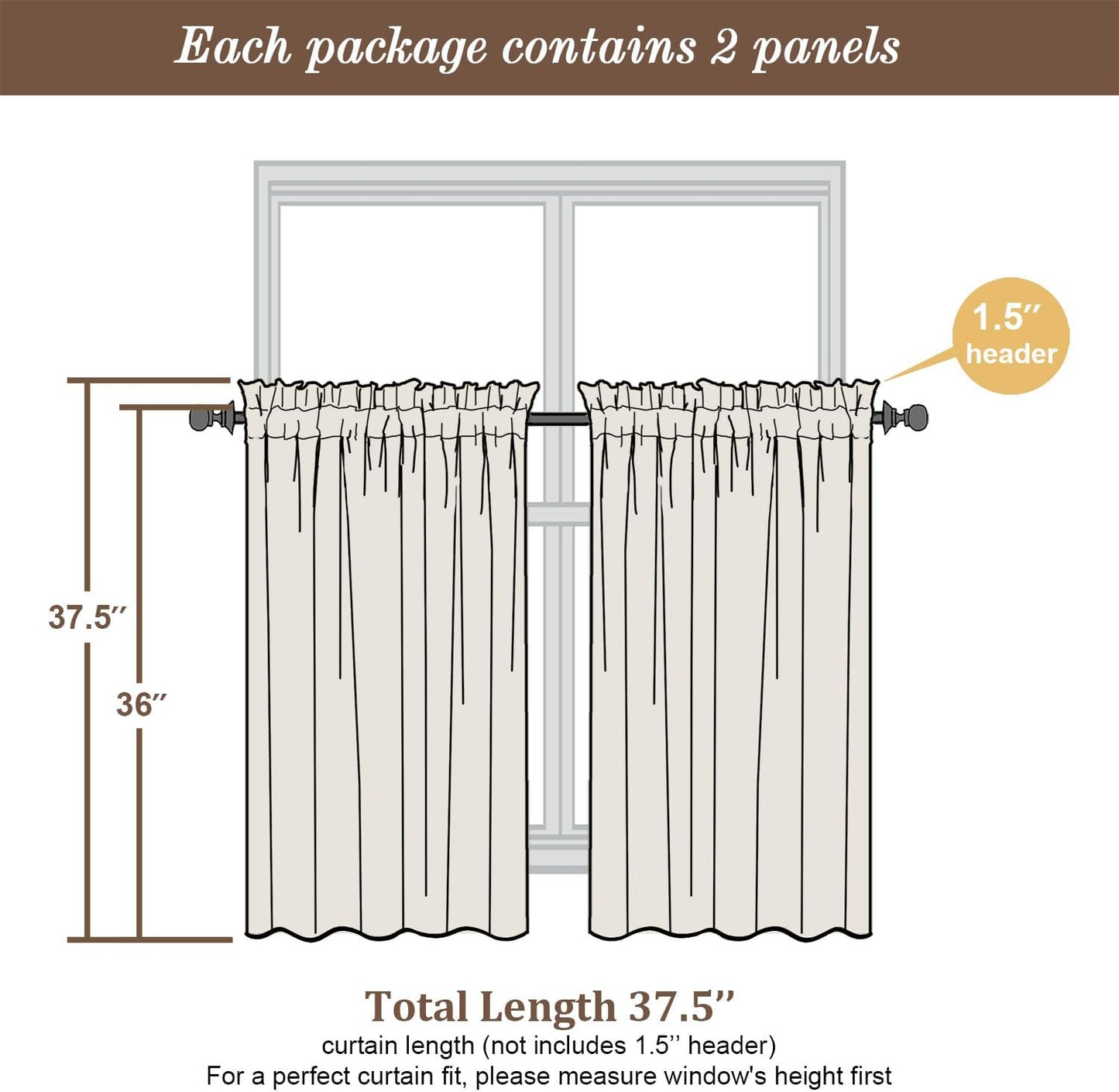 Chyhomenyc Taupe Sheer Curtains 36 inch Length 2 Panels, Light Filtering Voile Rod Pocket Short Window Curtians for Bathroom Living Room Farmhouse Small Windows, 42Wx36L inches