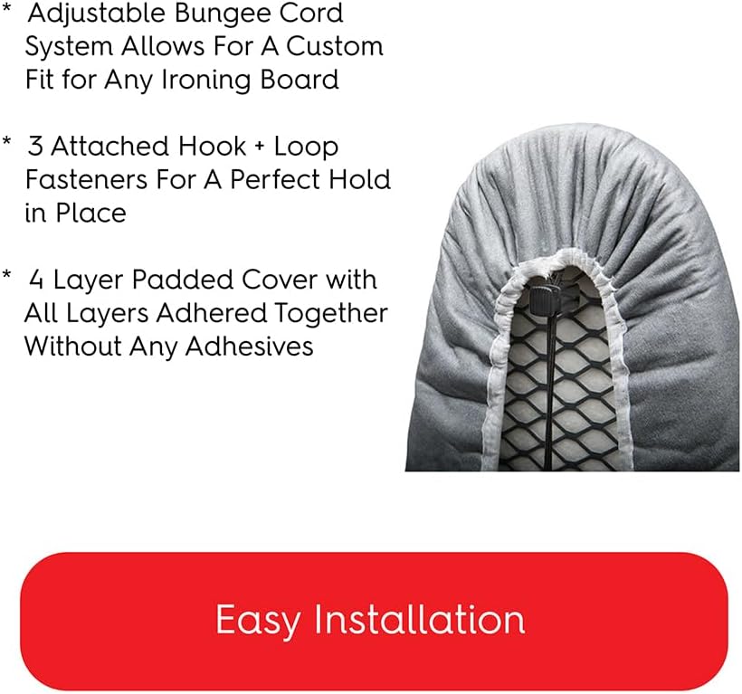 TIVIT Ironing Board Cover 13 x 34, Made in Italy. Pro Grip Pad Covers w/3 Fastener Straps & Pull Bungee Cord - Durable Scorch & Stain Resistant Padded Layers, Heat Reflective AlumiTek PRO Top Coat