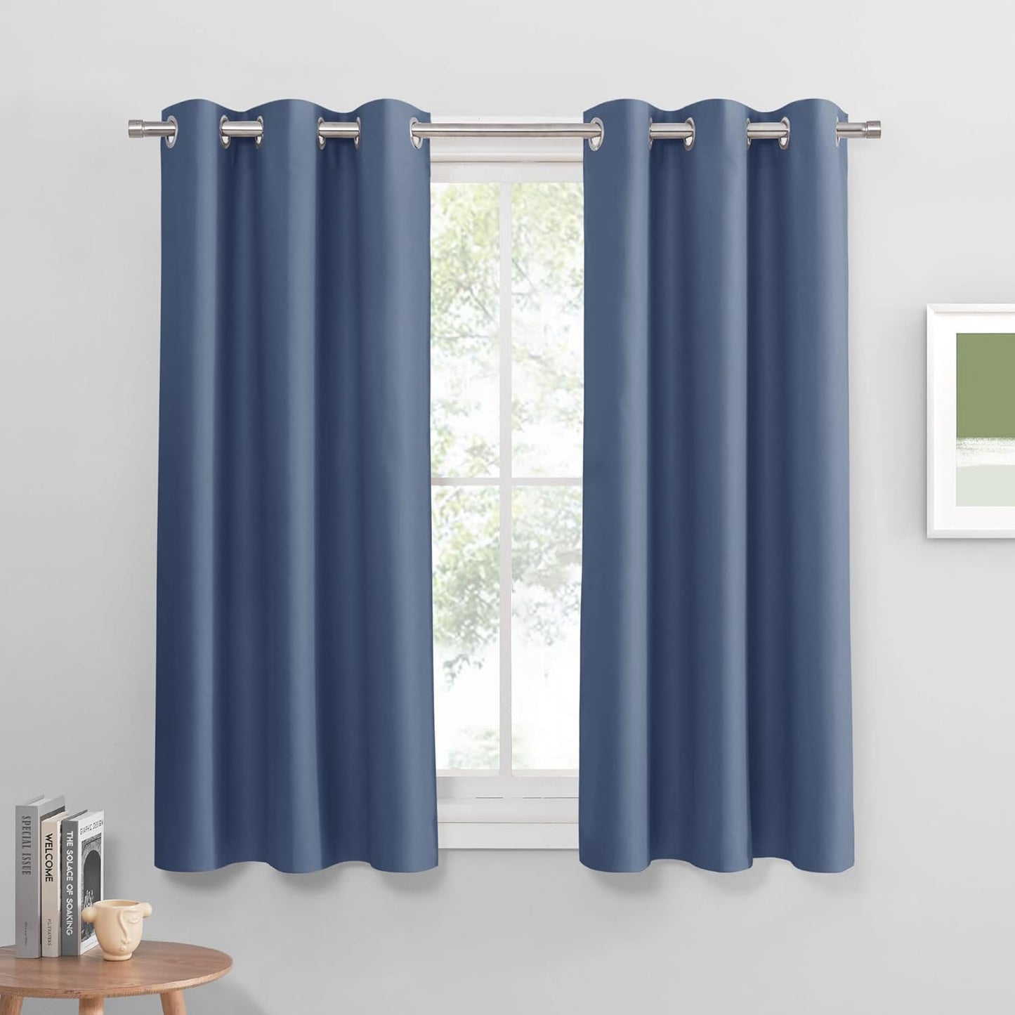PONY DANCE Black Out Curtains for Bedroom 54 inch Length 2 Panels Set, Thermal Insulated Room Darkening Window Drapes for Living Room, Grommet Top (W34 x L54 Inch, Stone Blue)