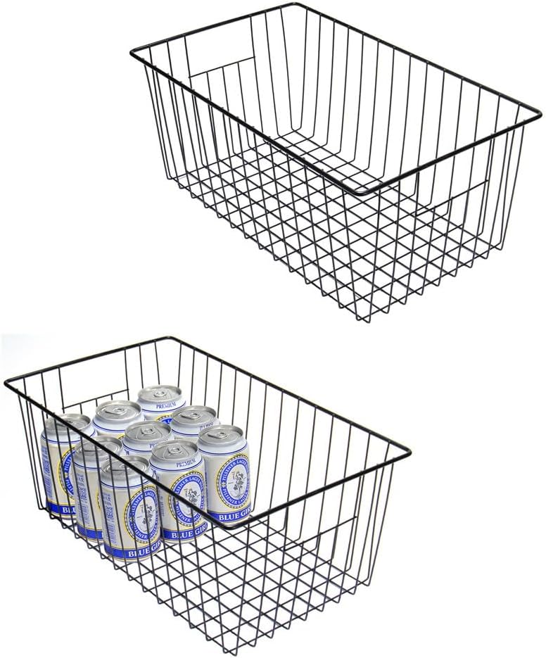 16inch Freezer Wire Storage Organizer Baskets for Upright Freezer 16, 17, 21 cu.ft, with Built-in Handles for Cabinet, Pantry,Black