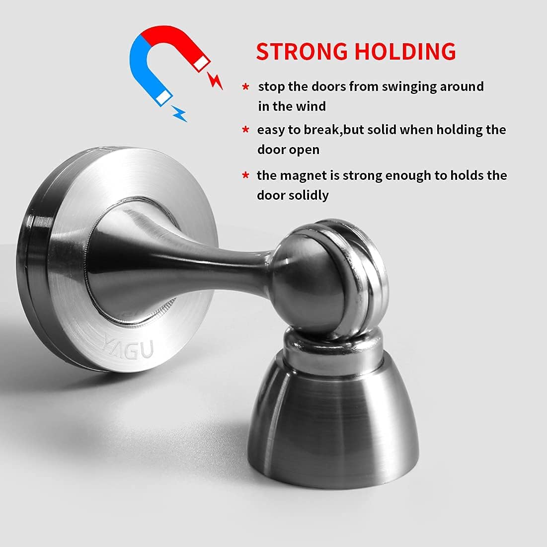 YAGU 2 Pack Silver Magnetic Door Stops Holder, Zinc Alloy Brushed Nickel Door Stoppers Catch Wall Floor Mounted, Magnet Metal Soft-Catch