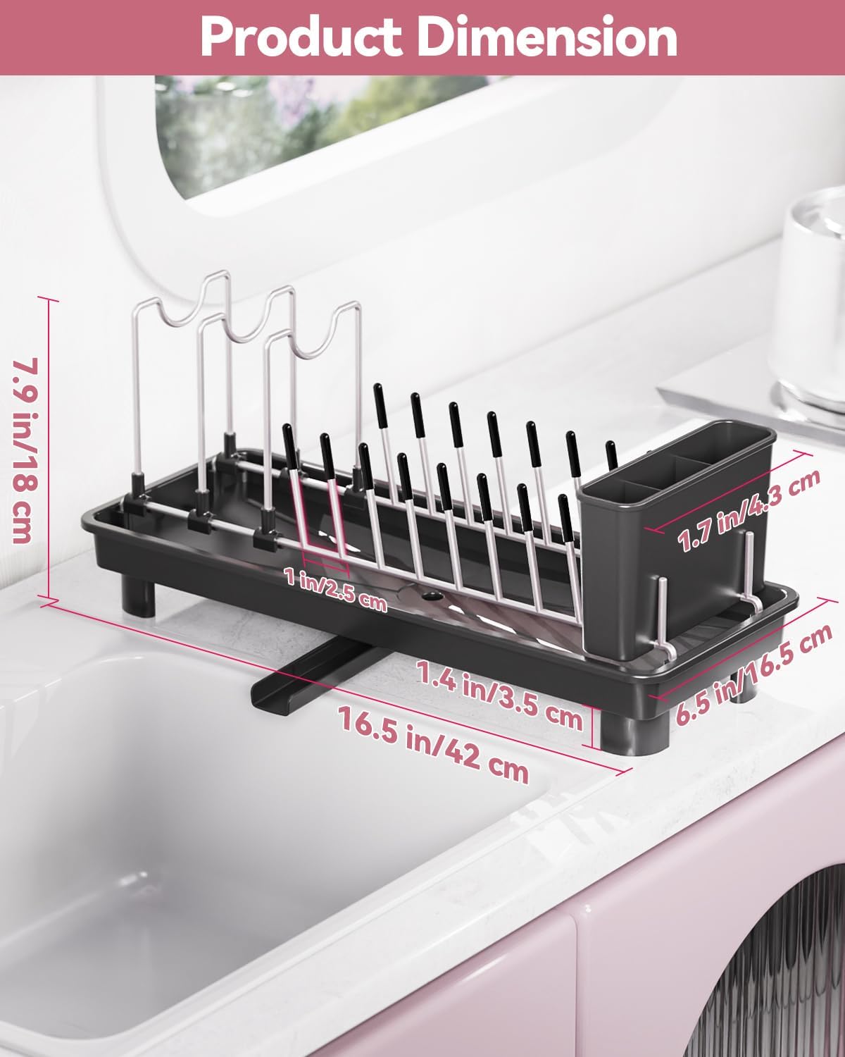 Small Dish Drying Rack, Compact Dish Rack for Kitchen Counter with Removable Cutlery Holder, Multifunctional Stainless Steel Dish Drainer, Space Saving