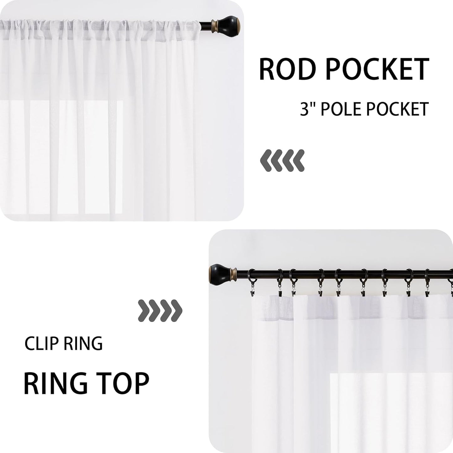 Tollpiz Sheer Door Curtains Closet Linen Textured Curtains Sheer Doorway Light Filtering Voile Rod French Door Pocket Curtain Patio Glass Door, 25 x 72 inches Long, White, Set of 1 Panel