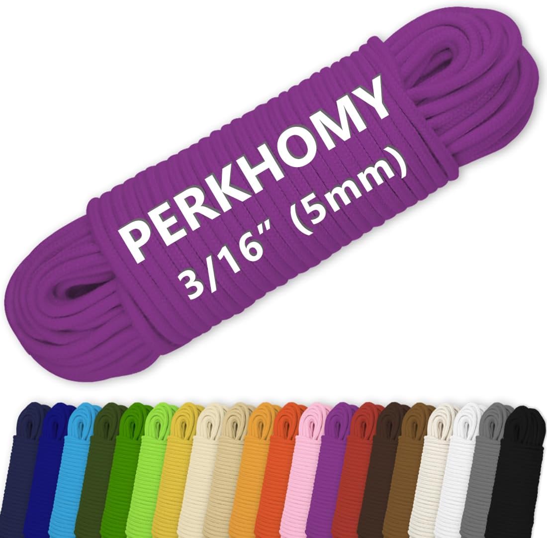 PerkHomy Cotton Rope 3/16" (5mm) 100 ft Multi Purpose Utility Diamond Braided Cord, Natural Cotton for Clothes Line Camping Crafting Flag Pole, Rose Red
