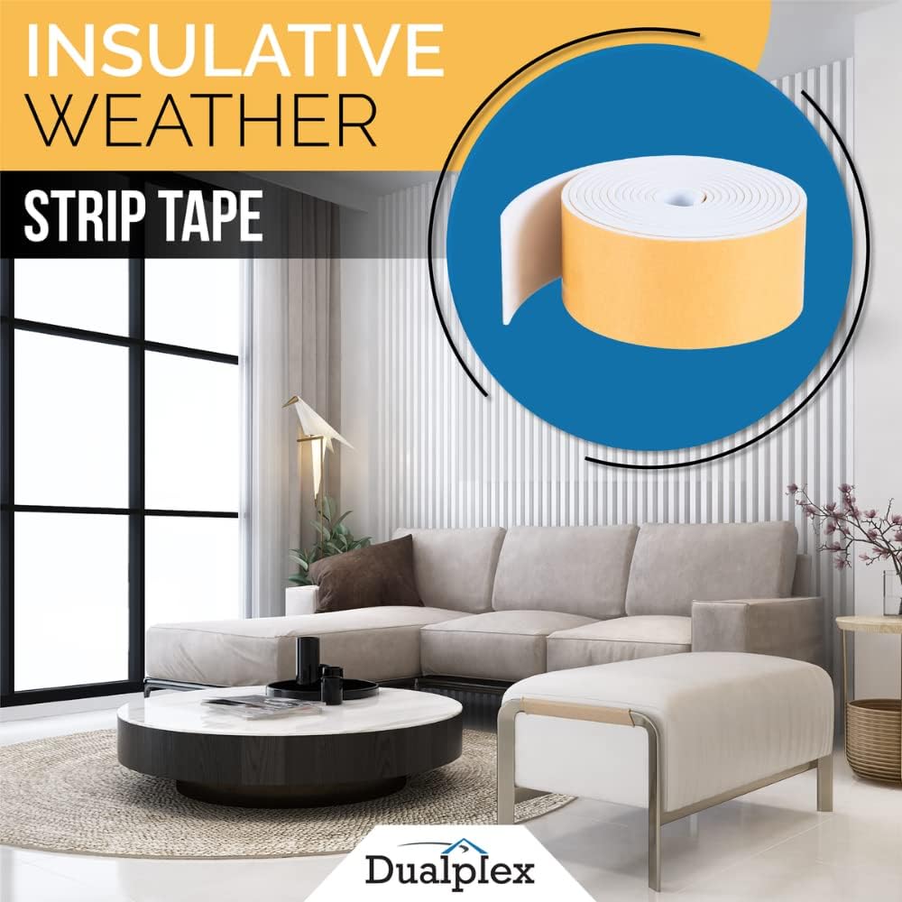 High Density Foam Weather Stripping Door Seal Strip Insulation Tape Roll for Insulating Door Frame, Window, Air Conditioner | Self Adhesive Sealing Weatherstrip (2 in x 1/4 in x 10 Ft, White)
