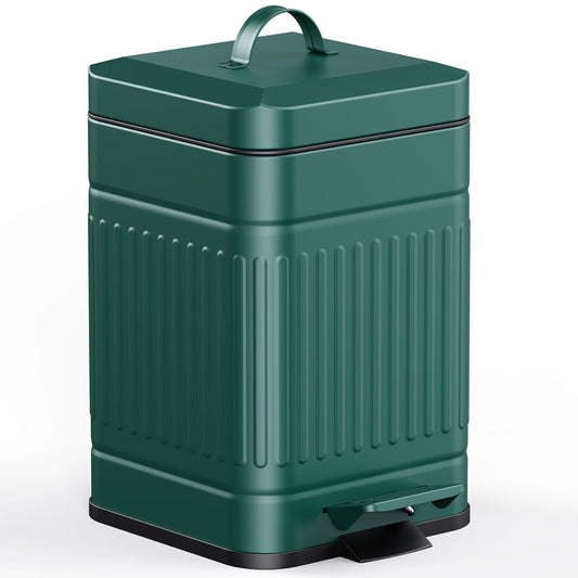 CEROELDA Small Trash Can with Lid-5L/1.3 Gal,Stainless Steel Outdoor Dog Poop Garbage Can-Farmhouse Retro Metal Waste Bin w/Step Pedal for Bathroom Bedroom Office-Soft Close-Green