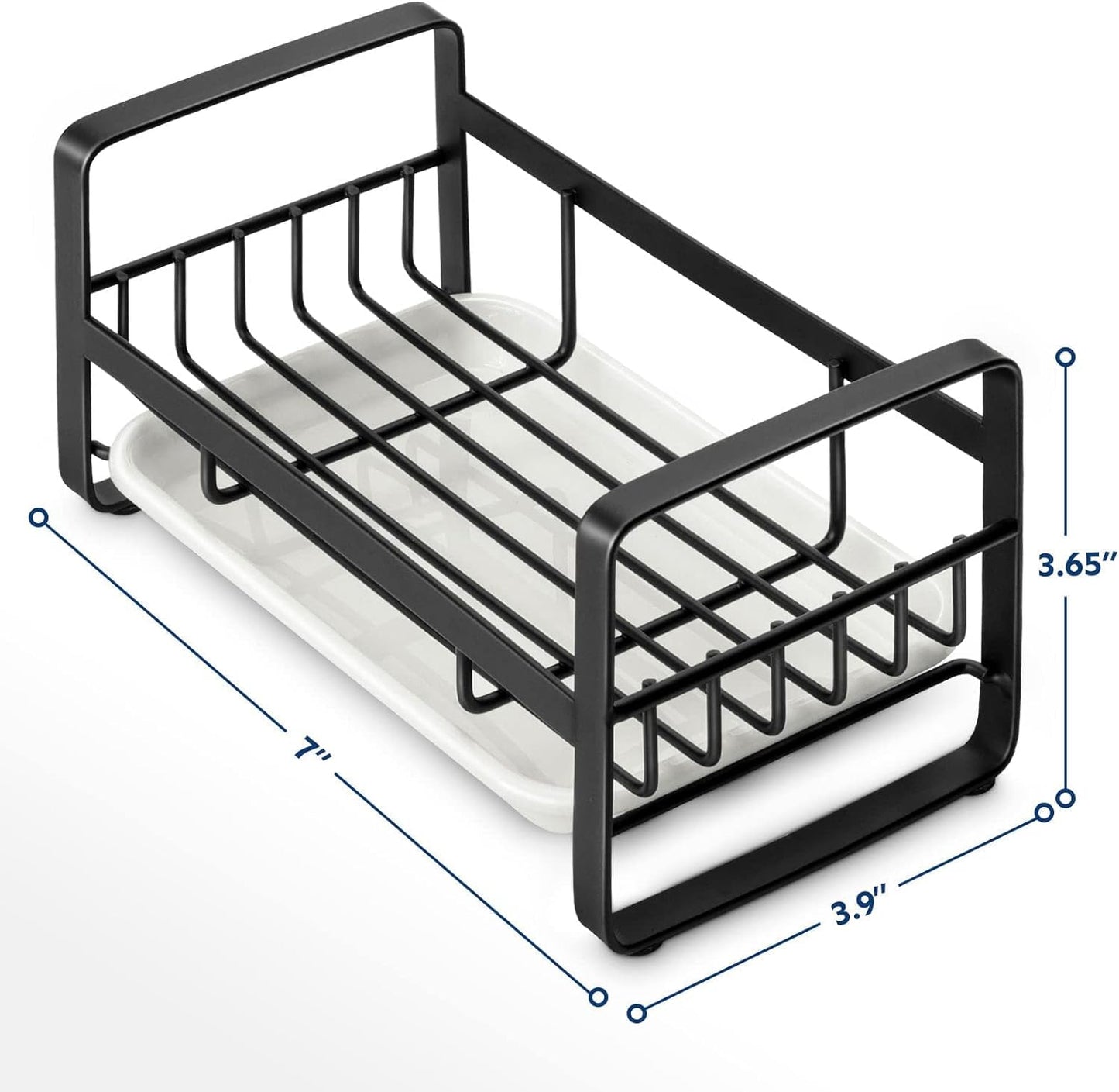 HULISEN Kitchen Sink Sponge Holder, 304 Stainless Steel Kitchen Soap Dispenser Caddy Organizer, Countertop Soap Dish Rack Drainer with Removable Drain Tray, not Including Dispenser and Brush, Black