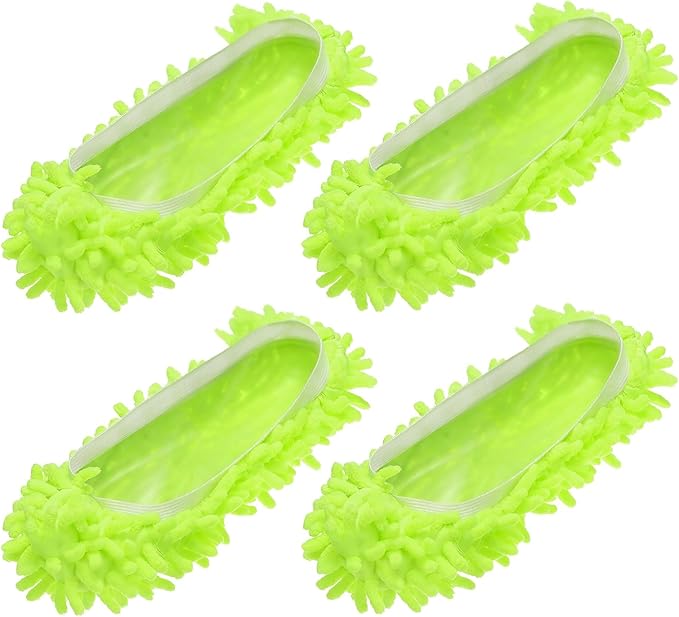 uxcell 4 Pcs Mop Slippers, Mop Socks Microfiber Shoe Covers Washable Mopping Slippers for Floor Cleaning Office Home Use Women Men, White Trim, Green