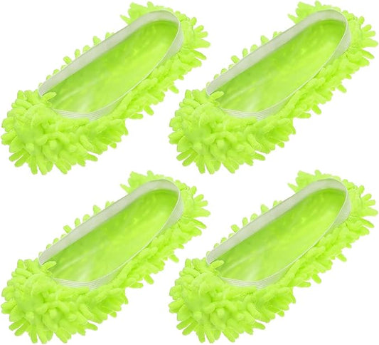 uxcell 4 Pcs Mop Slippers, Mop Socks Microfiber Shoe Covers Washable Mopping Slippers for Floor Cleaning Office Home Use Women Men, White Trim, Green