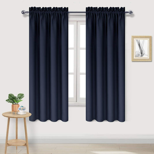 DWCN Navy Room Darkening Blackout Curtains - Thermal Insulated Privacy Energy Saving Window Curtain Drapes 42 x 72 inch Length, Set of 2 Bedroom Living Room Curtains