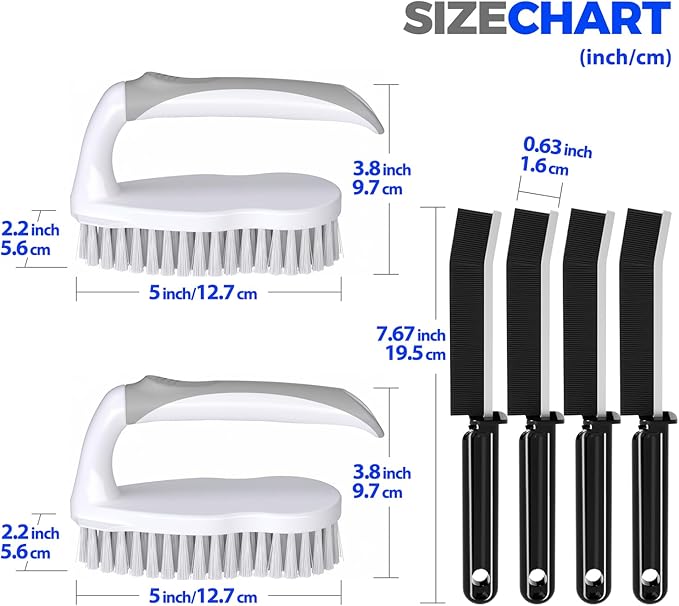 Scrub Brush - 6 Pack, Scrub Brushes for Cleaning, Heavy-Duty Scrub Brush, Stiff Bristles Cleaning Brush, for Kitchen, Bathtub, Floor and Wall Surfaces, Grey