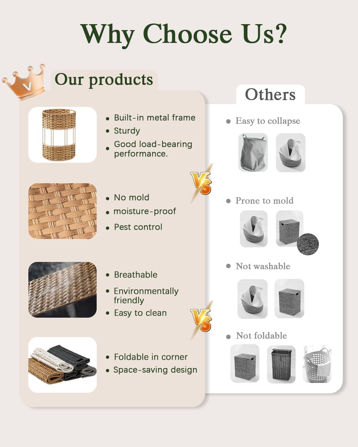 34.3 Gal (130 L) Large Laundry Hamper Laundry Basket Round Handwoven Wicker Laundry Baskets Rattan Laundry Basket with Removable Bag Handles 2 Mesh Bags for Living Room Bedroom Brown