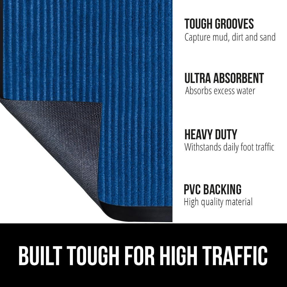GORILLA GRIP Traffic Guard Door Mat, 70x24, Heavy Duty Welcome Mats, Commercial Office Space Doormat, Waterproof, Fade Resistant, Strong Rubber Backing, Low Profile, Shoe and Boot Scraper, Blue