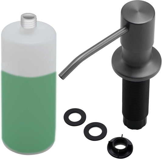 Built in Soap Dispenser for Kitchen Sink, Stainless Steel Gun Gery Countertop Pump Head, Dish Soap Hand Lotion Dispenser with Refillable 17oz Bottle