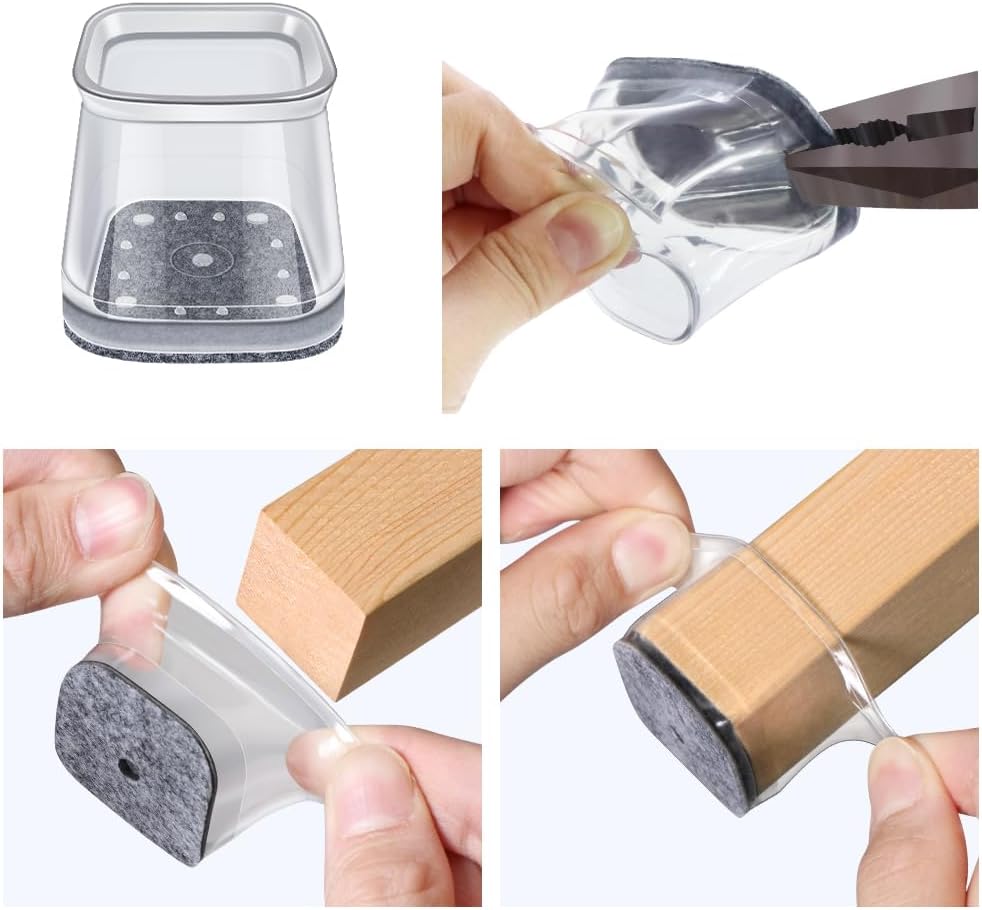 BUMACO Chair Leg Floor Protectors Square Chair Leg Protectors for Hardwood Floors Silicone Pads Covers to Protect Floors Clear-20 Pcs Square L (1-1/16" to 1-5/8")