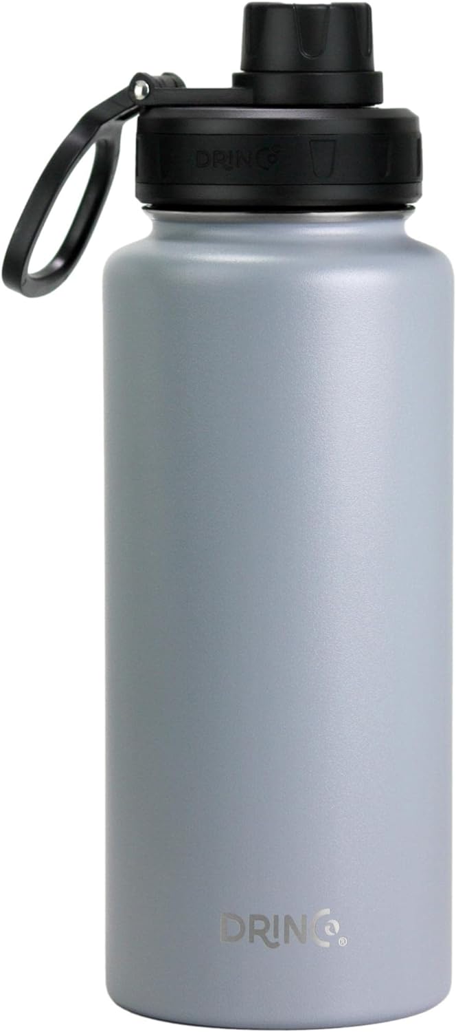 DRINCO Stainless Steel Water Bottle Spout Lid Vacuum Insulated Double Wall Water Bottle Wide Mouth (40oz 32oz 22oz 18oz 14oz) Leak Proof Keeps Cold or Hot (32 oz, 32oz Asphalt Gray)