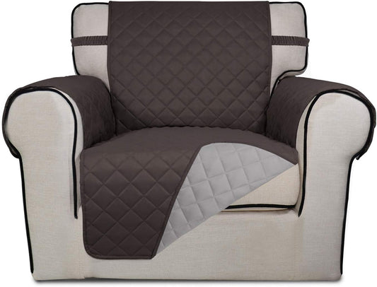 PureFit Reversible Quilted Sofa Cover, Water Resistant Slipcover Furniture Protector, Washable Couch Cover with Non Slip and Elastic Straps for Kids, Dogs, Pets (Chair, Chocolate/Beige)