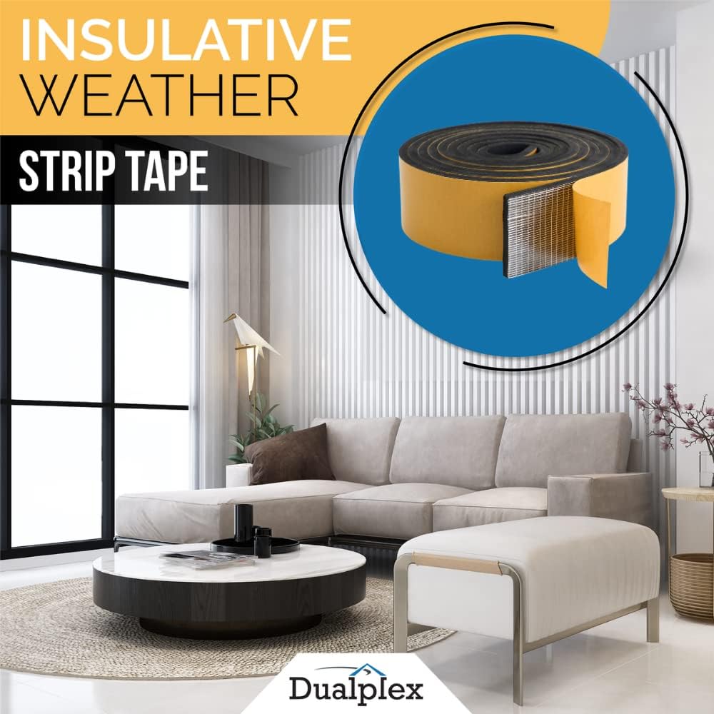 High Density Foam Weather Stripping Door Seal Strip Insulation Tape Roll for Insulating Door Frame, Window, Air Conditioner | Self Adhesive Sealing Weatherstrip (2 in x 1/16 in x 10 Ft, Black)