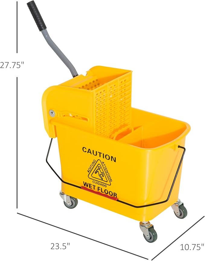 HOMCOM Compact Mop Bucket with Wringer on Wheels for Floor Cleaning, 21 Quart, Separate Dirty and Clean Water, for Home, Apartment, Yellow