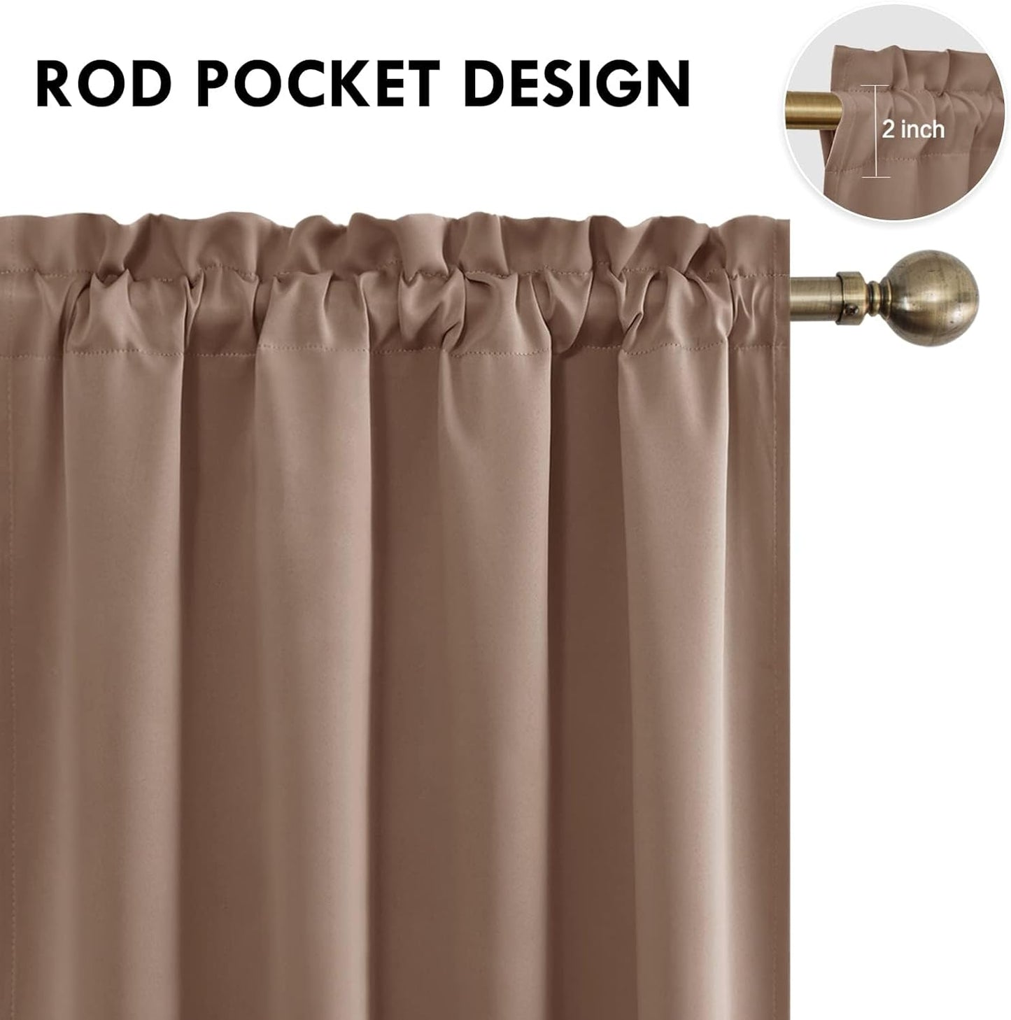 DWCN Blackout Curtains for Living Room Thermal Insulated, Energy Saving & Noise Reducing Bedroom Curtains, Khaki, W 70x L 63 Inch, Set of 2 Rod Pocket Curtain Panels
