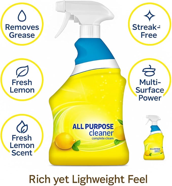 Multi-Surface Cleaning Solution 32 oz – All-Purpose Household Cleaner for Kitchen, Bathroom & Hard Surfaces – Lemon Scent, Clean Shine in Bottle