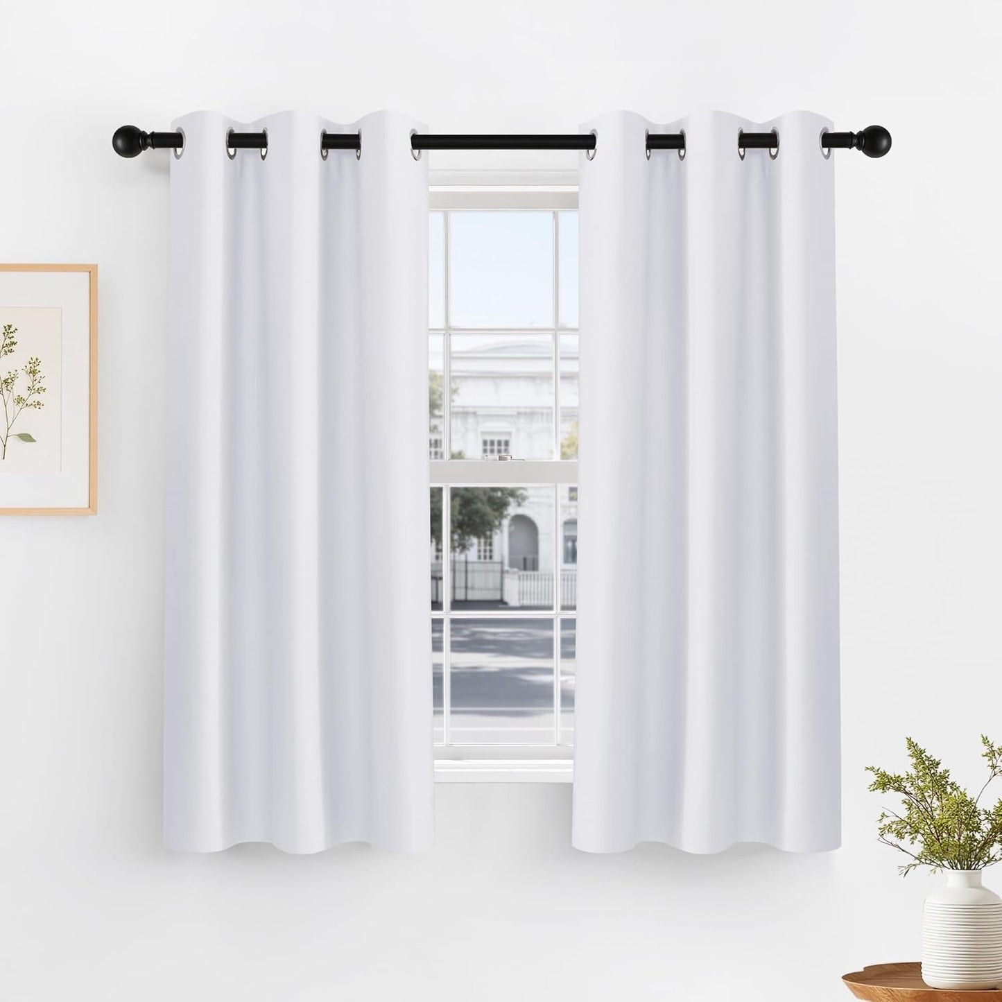 PONY DANCE Pure White Short Blackout Curtains for Kitchen 45 Inch Length, Thermal Insulated Grommet Curtains for Bedroom, Black Out Drapes for Bathroom Small Window (2 Panels Set, 34 inches Wide)