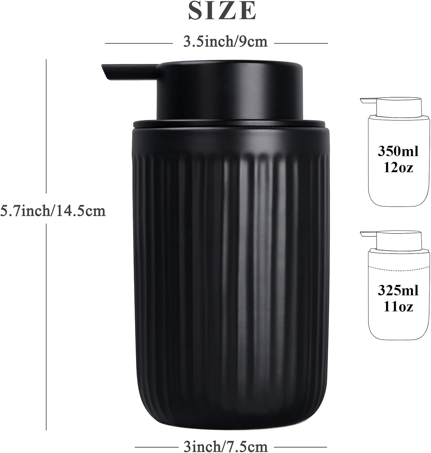 BosilunLife Foam Hand Soap Dispenser - Ceramic Black Foaming Soap Dispenser for Bathroom 12oz Refillable Liquid Lotion Soap Dispenser with Rust-Proof foaming Pump for Countertop
